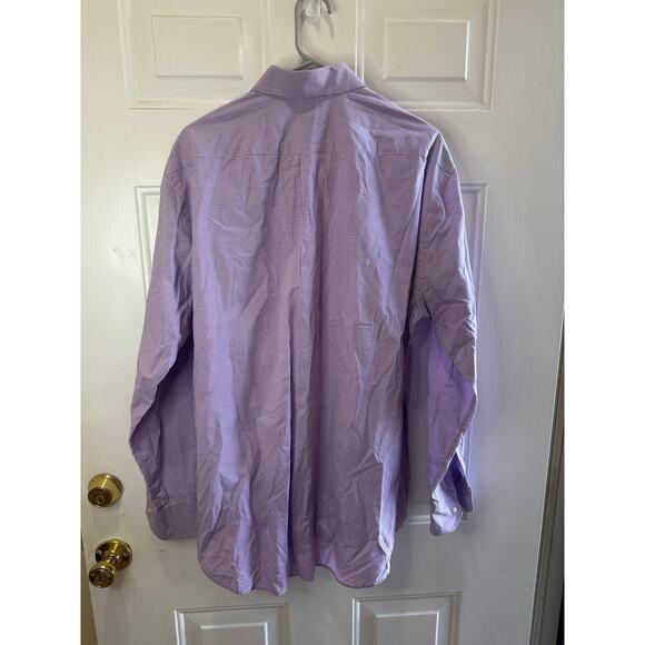 Gitman Bros Sz 17/35 Button Up Spread Collar Shirt Purple Gingham-Tiny Tag Hole - Picture 3 of 9